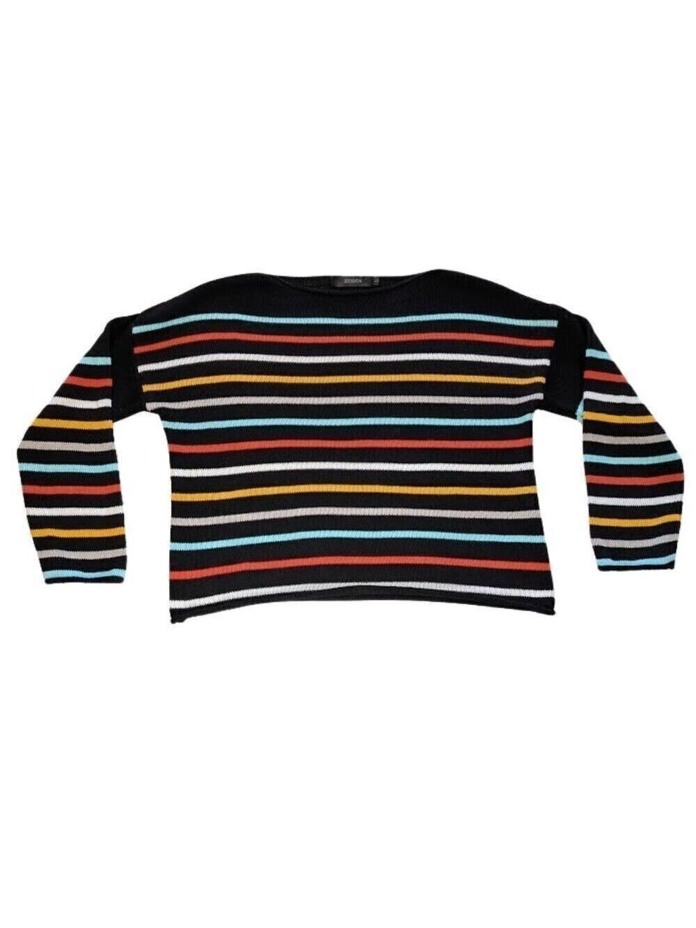 Zesica  Releaxed Fit Lightweight Striped Sweater Black Multi-Color *SZ L